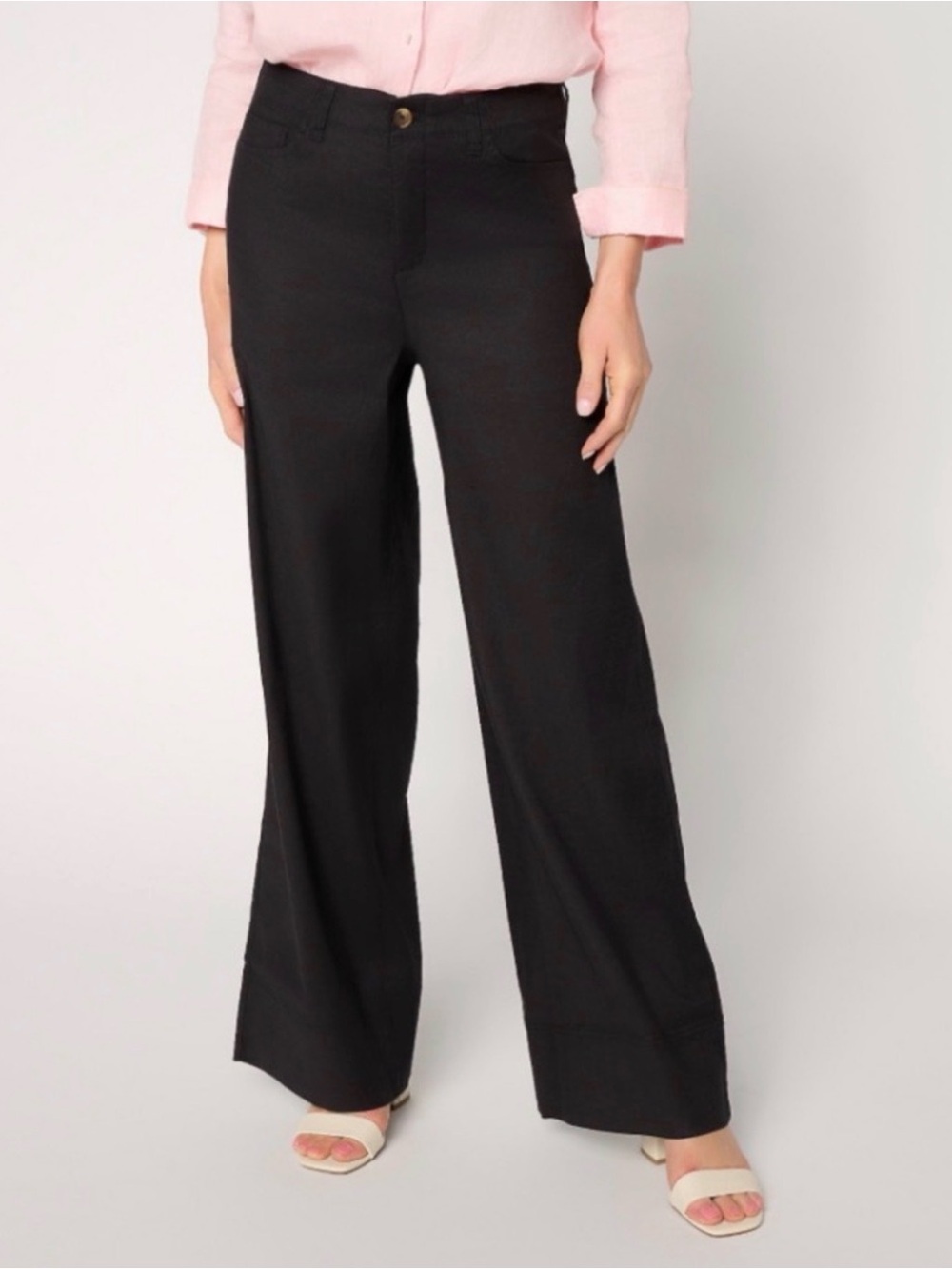 NYDJ Black Straight Leg Linen Pants